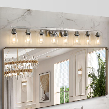 51" Modern 8-Light Bathroom Vanity Light Fixture - Brushed Nickel Finish with Clear Glass Shades, Perfect for Bathroom, Vanity, and Dressing Area Lighting (No Bulbs)