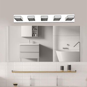 32" Modern Chrome 5-Light LED Vanity Light, Square Acrylic Lampshades Wall Mount Fixture for Bathroom, Mirror Lighting