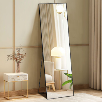Floor Standing Mirror, Wall Mirror with Stand Aluminum Alloy Thin Frame,21''*64'',Black-rect