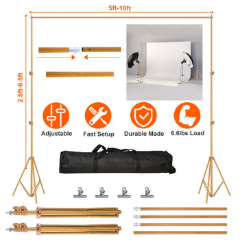 6.5 x 10ft Photo Video Studio Backdrop Background Stand Adjustable Heavy Duty Photography Backdrop Support Stand Set with Carrying Bag Clamps