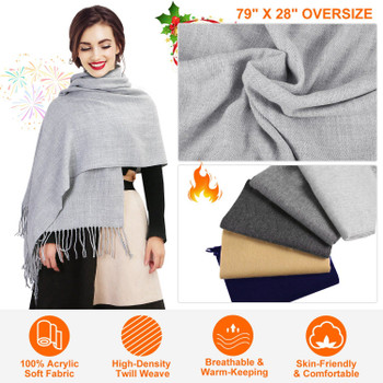 Unisex Oversize Cashmere Wool Shawl Wraps Blanket Winter Solid Scarf Soft Pashmina 79" X 28"
