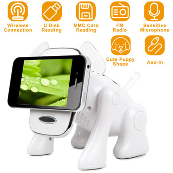 Puppy Dog Wireless Speaker Portable Mini Music Player Stereo Cute Animal Speaker W/ Built-In Mic FM Radio Stereo Bass MMC Card Slot USB Port For Cellphone Tablet