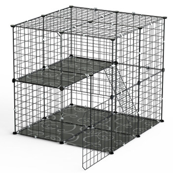 2Tier Cat Cage Playpen Indoor Pet Enclosures Kitten Kennel House Detachable Cat Crate with Climbing Ladder 2 Doors for 1-2 Cats for Ferret Squirrel Small Animals