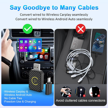 2 in 1 Wireless Apple CarPlay Adapter, for both Apple and Android,converts wired to wireless, suitable for factory wired CarPlay cars from 2017+