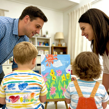 24 Sets Valentines Day Gifts for Kids Valentines Cards Mini Painting Canvas Panel with Wooden Easel Watercolor Paints Brush Kit for School Classroom Exchange Gifts