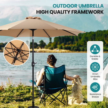 7.5-foot outdoor terrace sun umbrella, with button tilt and hand-cranking device, 6-rib design, UV15+ waterproof fabric
