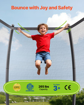 VEVOR Outdoor Trampoline, 16FT Recreational Trampoline, ASTM Approved Trampolines with Enclosure Net & Thickened Pad, Max 475 lbs Weight Capacity, Anti-Rust Backyard Trampolines for Kids & Adults