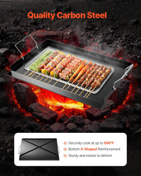 VEVOR Carbon Steel Griddle, 24x16 inch Universal Flat Top Rectangular Plate, Gas Grill Griddle for BBQ Grill, Teppanyaki, Portable Family Cookware with Handle, for Camping Tailgating Party