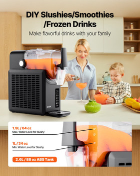 VEVOR Slushie Machine, 2.6L/88oz No Ice Needed Slushy Machine for Home, Frozen Drink Maker with 5 Preset Programs, Margarita Machine with Self-Cleaning, Frozen Margaritas, Frappés, Milkshake & More