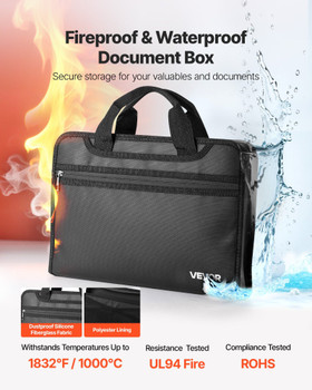 VEVOR Fireproof Document Bag, 1832 F Heat Insulated Fireproof & Waterproof Bag, Portable Multi-Layer File Storage Security Organizer Home Office Travel Use, for Passports, Important Documents, Files