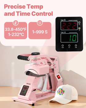 VEVOR Hat Heat Press Machine, with 2pcs Interchangeable Platens, Precise Temperature and Time Control, Hat Press for HTV Iron On and Sublimation Projects, for Caps, Headbands, Cuffs, Face Masks, Pink
