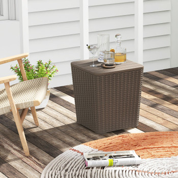 Outdoor Resin Storage Side Table with Removable Lid and Wicker-woven Accent