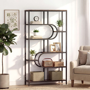 5-Tier Bookshelf Tall Etagere Bookcase with Open Storage Shelves and U Shape