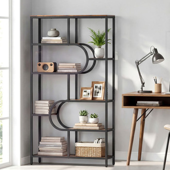 5-Tier Bookshelf Tall Etagere Bookcase with Open Storage Shelves and U Shape