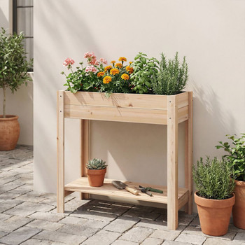 Wooden Raised Garden Bed with Legs and Storage Shelf