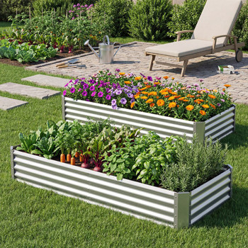 6 x 3 x 1 FT Galvanized Raised Garden Bed with Open-Ended Base