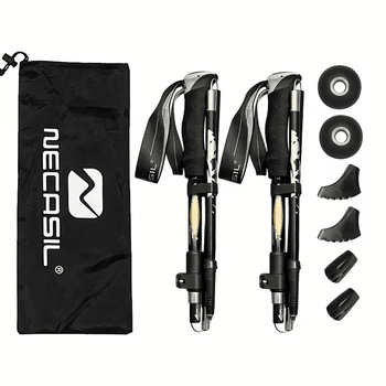 Green 5-Section Collapsible Hiking Poles, Durable Lightweight Trekking Sticks for All Terrain Walking & Trekking