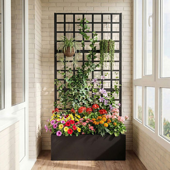 Metal Raised Garden Bed with Trellis and Drainage Holes for Climbing Plants