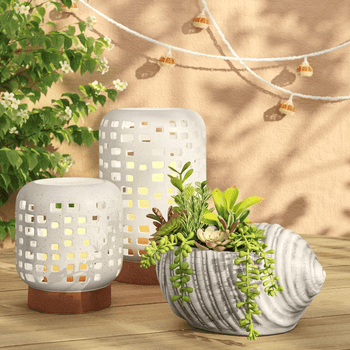 7.17"x6.26" Pillar Ceramic Lantern Candle Holder White