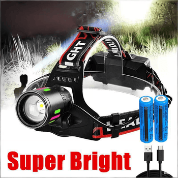 3Modes Tail Warning Rechargeable LED Headlamp Headlight Zoomable Lamp Flashlight