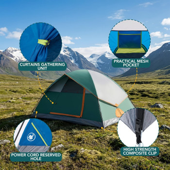 2/4 Person High Quality Camping Tent with Tent Fly, Easy Setup Dome Tent with Mesh Windows & Skylights, Lightweight Portable Tent for Outdoor Camping, Festivals & Backyard
