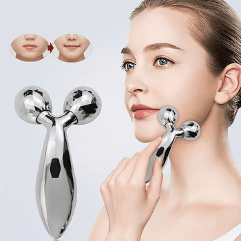 1 piece 3D manual roller massager, 2 pieces circular Y-shaped 360° rotating face, neck and full body relaxation device, facial massage relaxation beauty and skincare tool, silver