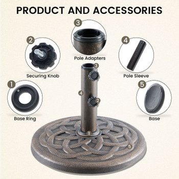 Sunshade base for courtyard market, a 30-pound durable round outdoor stand, with a resin base and iron frame