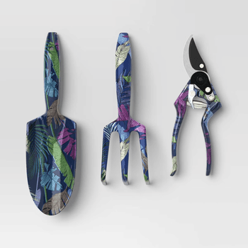 3-Piece Gardening Tool Set – Dark Palm Banana Tropical Blue – Includes Spade, Cultivator & Bypass Pruner