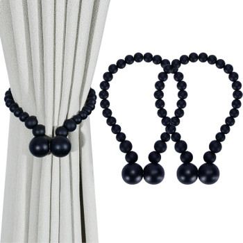 Magnetic Curtain Tiebacks, Curtain Tie Backs for Curtains 2 Pack, Wood Bead Curtain Tiebacks, Curtain Holders for Boho Bedroom Decor, Baby Nursery Decor, Farmhouse Decor