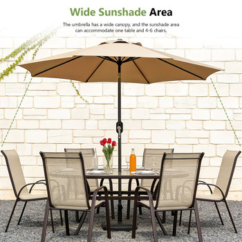9FT Outdoor Patio Umbrella with Tilt and Crank, 8 Rib Market Umbrella, Stable Sun Shade Canopy for Patio, Beach, Deck, Garden and Outdoor Restaurant