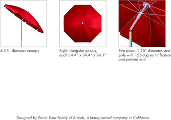 5.5 Ft Portable Beach Umbrella, Lightweight UV Protection Sunshade with Tilt Pole & Carry Bag, Outdoor Canopy Umbrella for Beach, Sand, Pool, Patio, Camping, Travel, or Backyard Shade