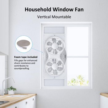 Window Fan with Reversible Airflow Quiet, Twin 9" Blades, Full Remote Control, 3 Functions-3 Speeds, Bathroom Kitchen Window Exhaust Fan, Width Adjustable (From 23.5" to 37") ETL Certified