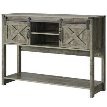 Farmhouse Entryway Table with Drawers, 46" Console Table with Sliding Barn Door, Wood Rustic Sofa Table with Adjustable Shelf for Living Room, Foyer, Hallway, White and Rustic Oak