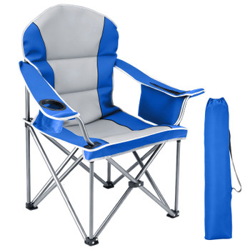 Oversized Camping Folding Chair, Heavy Duty Padded Chair with Cup Holder Storage and Cooler Bag, 5000 LBS Steel Frame, Portable for Outdoor