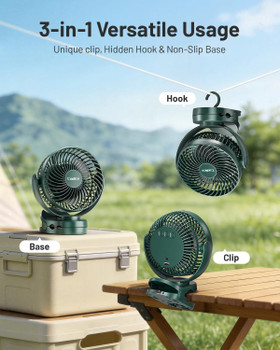 Camping Fan with Remote Control - 12000mAh Rechargeable Battery Powered Fan, Camping Fans for Tents with LED light & Hanging Hook, Rechargeable Battery Operated Ceiling Fans for Tent RV Bed