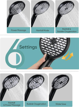 11.8 Inch Rain Shower Head with 6 Modes Handheld Water Spray High Pressure Showerhead Combo with 11 Inch Adjustable Extension Arm