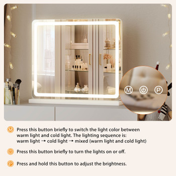 LED Vanity Mirror with Lights Aluminum Frame Bathroom Mirror Dimmable 3 Color Modes Makeup Mirror Memory Function Bedroom