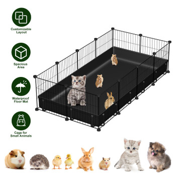 DIY Assemble Metal Small Pet Play Enclosure Multiple Layout Options,Small Animal Playpen DIY Metal Pet Enclosure with 20 Panels Waterproof Floor Mat for Hedgehogs Chickens Ducklings Rabbits