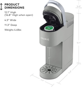 Single Serve K-Cup Pod Coffee Maker, 6 to 12oz Brew size, with Cord Storage, Perfect for Small Spaces, Studio Gray