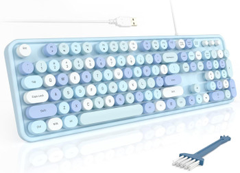 Computer Keyboards Wired, Plug Play USB Full Size Typewriter Keyboard, Cute Colorful Aesthetic Keyboard with Foldable Stands for Windows PC Laptop (Blue Colorful)