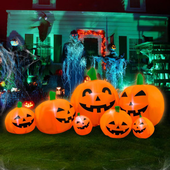 7 Ft Halloween Inflatable Pumpkin Patch Family Decoration Jack-o-Lantern Decor for Lawn Yard Home Party Indoors Outdoors
