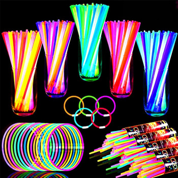 100 Pack Ultra Bright New Year Eve Christmas Glow Sticks Bulk Party Pack Halloween Glow In The Dark Party Supplies Favors Glow Sticks Necklaces Bracelets with Connector 8" Glow stick Light Up