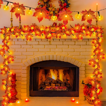 Timer & 3 Pack - 30Ft Fall Garland Fall Decorations for Home 60 LED Leafed Lights Patented Realistic Maples Leafed Battery Operated Autumn Fall Decor Thanksgiving Halloween Decorations Indoor Outdoor