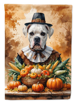 White Boxer Thanksgiving House Flag Large Porch Sleeve Pole Decorative Outside Yard Banner Artwork Wall Hanging, Polyester, House Size, Multicolor