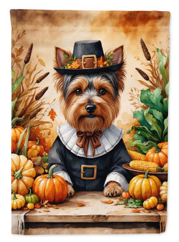 Yorkshire Terrier Thanksgiving House Flag Large Porch Sleeve Pole Decorative Outside Yard Banner Artwork Wall Hanging, Polyester, House Size, Multicolor