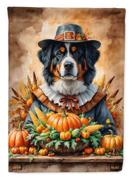 Bernese Mountain Dog Thanksgiving House Flag Large Porch Sleeve Pole Decorative Outside Yard Banner Artwork Wall Hanging, Polyester, House Size, Multicolor