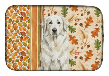 White Great Pyrenees Heirloom Fall Dish Drying Mat Absorbent Dish Drying Mat Pad for Kitchen Counter Dish Drainer Mat for Countertop, 14 x 21", Multicolor
