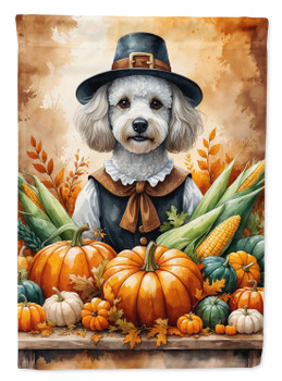 White Poodle Thanksgiving House Flag Large Porch Sleeve Pole Decorative Outside Yard Banner Artwork Wall Hanging, Polyester, House Size, Multicolor