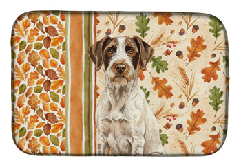 Liver and White German Wirehaired Pointer Heirloom Fall Dish Drying Mat Absorbent Dish Drying Mat Pad for Kitchen Counter Dish Drainer Mat for Countertop, 14 x 21", Multicolor