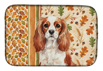 Blenheim English Toy Spaniel Heirloom Fall Dish Drying Mat Absorbent Dish Drying Mat Pad for Kitchen Counter Dish Drainer Mat for Countertop, 14 x 21", Multicolor